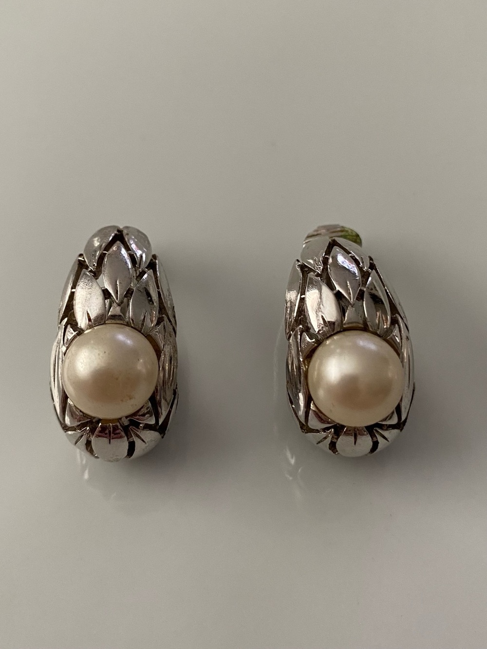 Trifari Classic Silver Pearl Clip-On Earrings